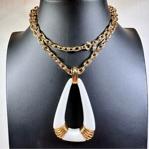 Vintage Crown Trifari gold tone chain with white pendant
